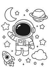 Funny animal character set drawing of a cartoon UFO and space rocket vector illustration