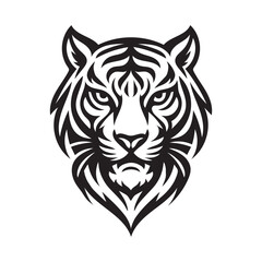 Tribal Tiger Face Vector Bold Symmetrical Black and White Design for Tattoos, Logos, and Decorative Art