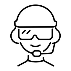 An outline style icon depicting aviation helmet