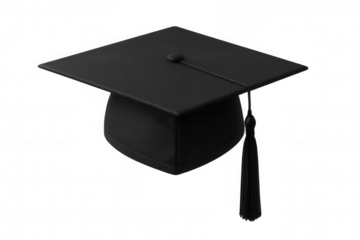 Black graduation cap with a tassel representing academic achievement, education, and university ceremony