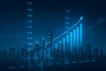 Fototapeta premium Financial growth chart over city skyline at night