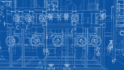 Detailed Industrial Blueprint Design. Vector