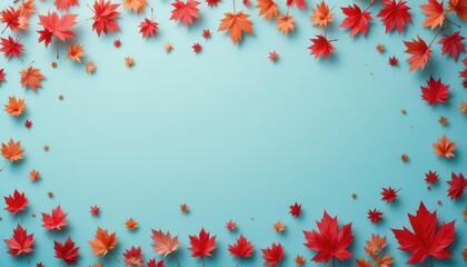Vibrant autumn leaves frame a calming blue background offering space for your seasonal message, perfect for Thanksgiving promotions or fall inspired designs