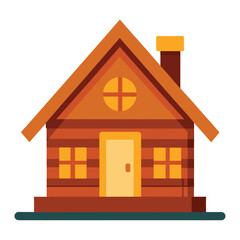 Cozy Wooden Cabin Vector Illustration on White Background
