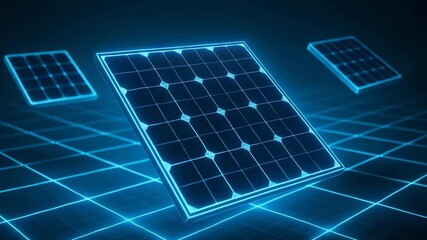 Futuristic solar panels with glowing edges, representing clean energy technology and innovation in renewable resources. - Powered by Adobe