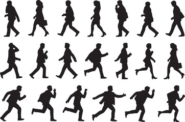 Silhouettes of People Walking and Running