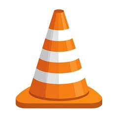 A graphic illustration of an orange and white striped traffic safety cone