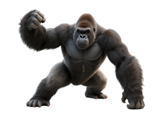 A mighty gorilla displaying a powerful and aggressive stance, showcasing its strong and muscular build.