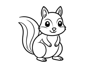 An adorable cartoon-style squirrel illustration in black and white