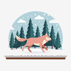 Naklejka premium Fox running in snowy forest landscape