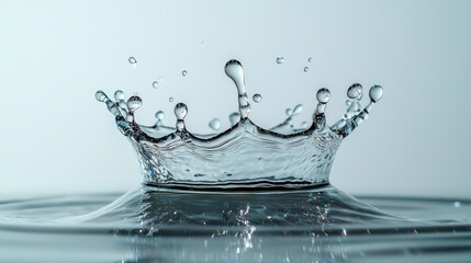 Liquid crown droplet formation moment with water splash creating elegant crown structure against clean minimalist background high-speed macro photography