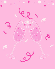 Pink champagne glasses on a pink background.