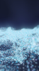 Flowing cloud-like composition of glowing blue and white particles floating in dark space with soft depth