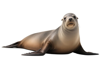 Obraz premium A sea lion is lying on the ground with a relaxed posture, showing its teeth, belonging to marine wildlife.