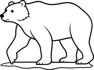 Minimalist line art of a polar bear walking on ice isolated on transparent background isolated on white background