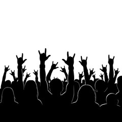 vector illustration of black silhouetted music concert crowd isolated on white background