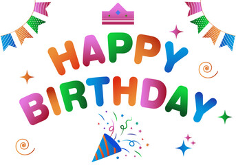 Happy birthday card on cap and balloons holyday background. Isolated on transparent background.