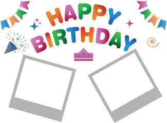 Happy birthday card on cap and balloons holyday background and photo card. Isolated on transparent background.
