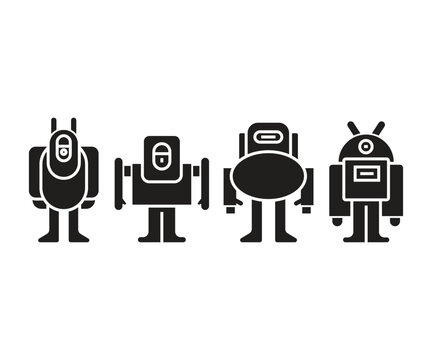 smart robot character icons set