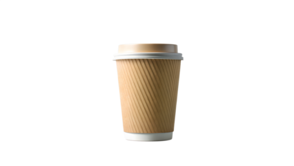 Disposable corrugated coffee cup with lid isolated on transparent background for mockup and template use