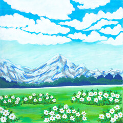 landscape with mountains and clouds