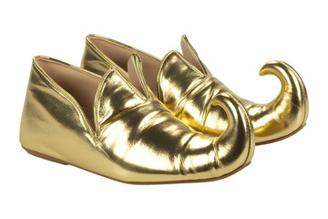 Sparkling metallic gold elf shoes with pointed toes and curved heels perfect for costumes