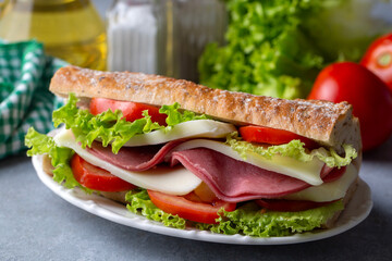 Cold sandwich with cheddar cheese and ham