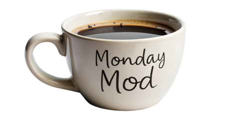 Monday mod coffee cup isolated on transparent background, a symbol of modern and trendy feeling