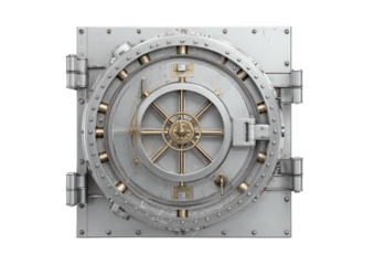 Front view of a large, antique-style vault