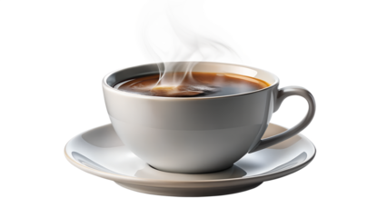 A cup of hot coffee isolated on transparent background, a perfect start to the day