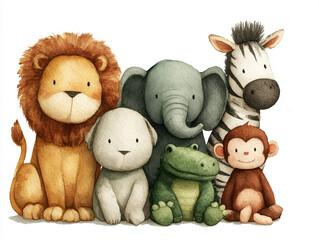 Cute Safari Friends. Watercolor illustration of adorable safari animals