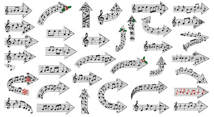 Obraz premium Vector art of collection of musical notes forming various arrow shapes