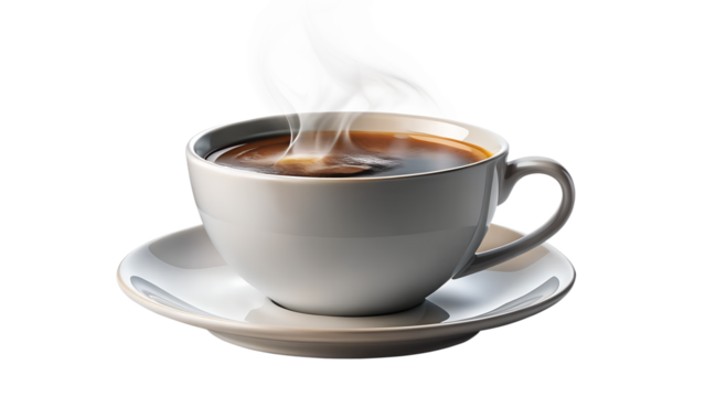A cup of hot coffee isolated on transparent background, a perfect start to the day