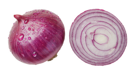 Close-up of a whole and sliced red onion