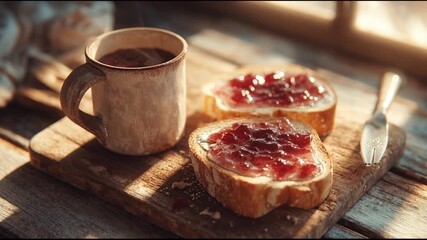 Rustic Breakfast With Jam Toast And Coffee - Powered by Adobe