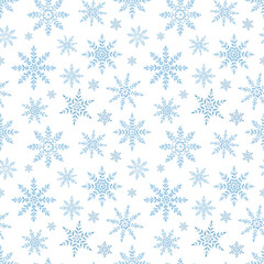 Watercolor painted snowflakes. Texture, frost. Set of watercolor snowflakes. Patterns. Print for fabric. Set of frames, border. Blue snow compositions. Winter, holidays. Christmas.
