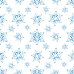 Watercolor painted snowflakes. Texture, frost. Set of watercolor snowflakes. Patterns. Print for fabric. Set of frames, border. Blue snow compositions. Winter, holidays. Christmas.