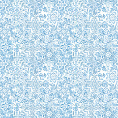 Watercolor painted snowflakes. Texture, frost. Set of watercolor snowflakes. Patterns. Print for fabric. Set of frames, border. Blue snow compositions. Winter, holidays. Christmas.