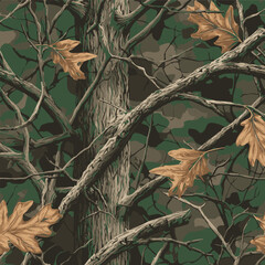 Real tree forest camouflage seamless pattern design pattern for hunting and military uniform. Hunting camouflage