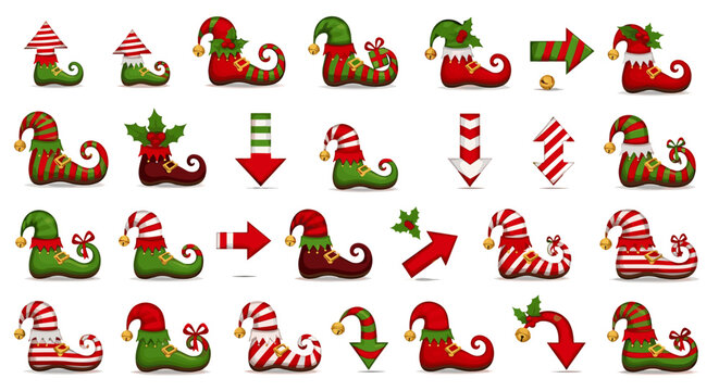 Vector art of collection of christmas elf shoes and arrows