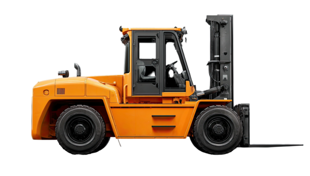 Side view of an orange forklift (2)
