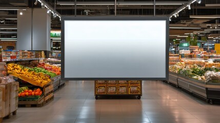 Bright Display Board in a Lively Grocery Store With Fresh Produce Around