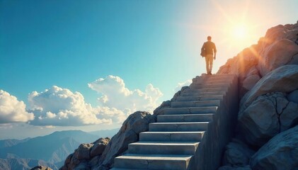 Ascending to Success Staircase Leading to a Sunlit Sky, Symbolizing Ambition, Career Growth, and Professional Achievement