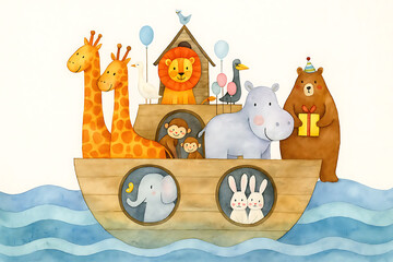 Obraz premium Watercolor baby Noah s Ark