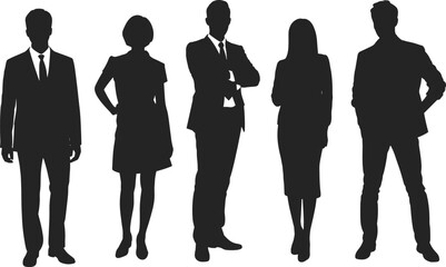 Business team silhouettes standing confidently, diverse professionals in formal attire, leadership concept, corporate unity, teamwork, success, career .