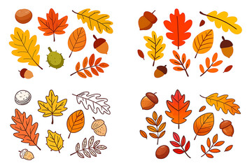 Obraz premium Watercolor fall leaves vector set 