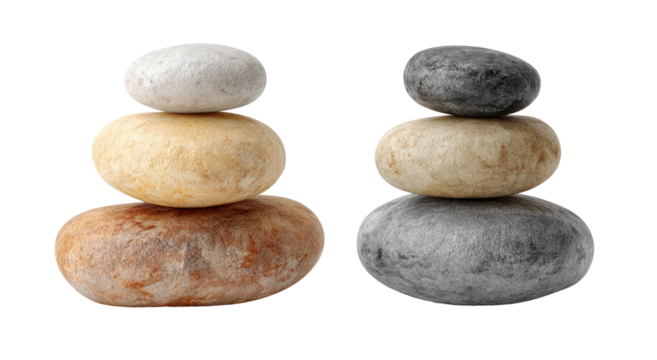 Two stacks of smooth, balanced stones