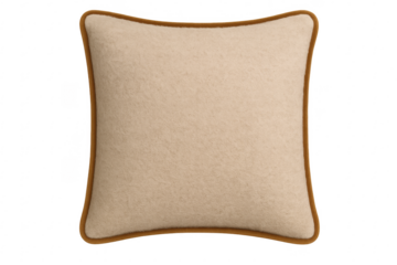 Beige square cushion with brown piping and transparent background