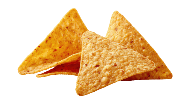 Three triangular tortilla chips