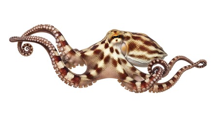 Obraz premium A detailed illustration of a mottled brown and white octopus with its tentacles spread out.